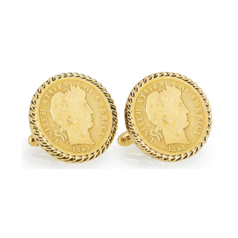 商品American Coin Treasures|Gold-Layered 1800's Silver Barber Dime Rope Bezel Coin Cuff Links,价格¥585,第1张图片