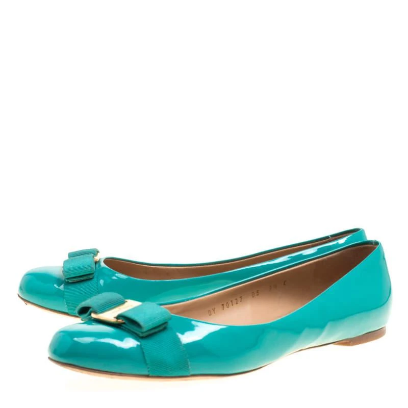 商品[二手商品] Salvatore Ferragamo|Salvatore Ferragamo Jade Green Patent Leather Varina Ballet Flats Size 40,价格¥1408,第4张图片详细描述