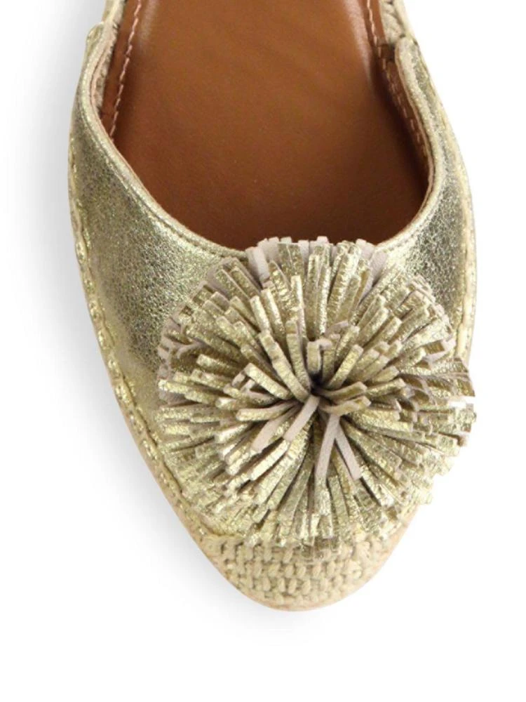 商品Aquazzura|Sunshine Pom-Pom Metallic Leather Espadrille Flats,价格¥1784,第3张图片详细描述