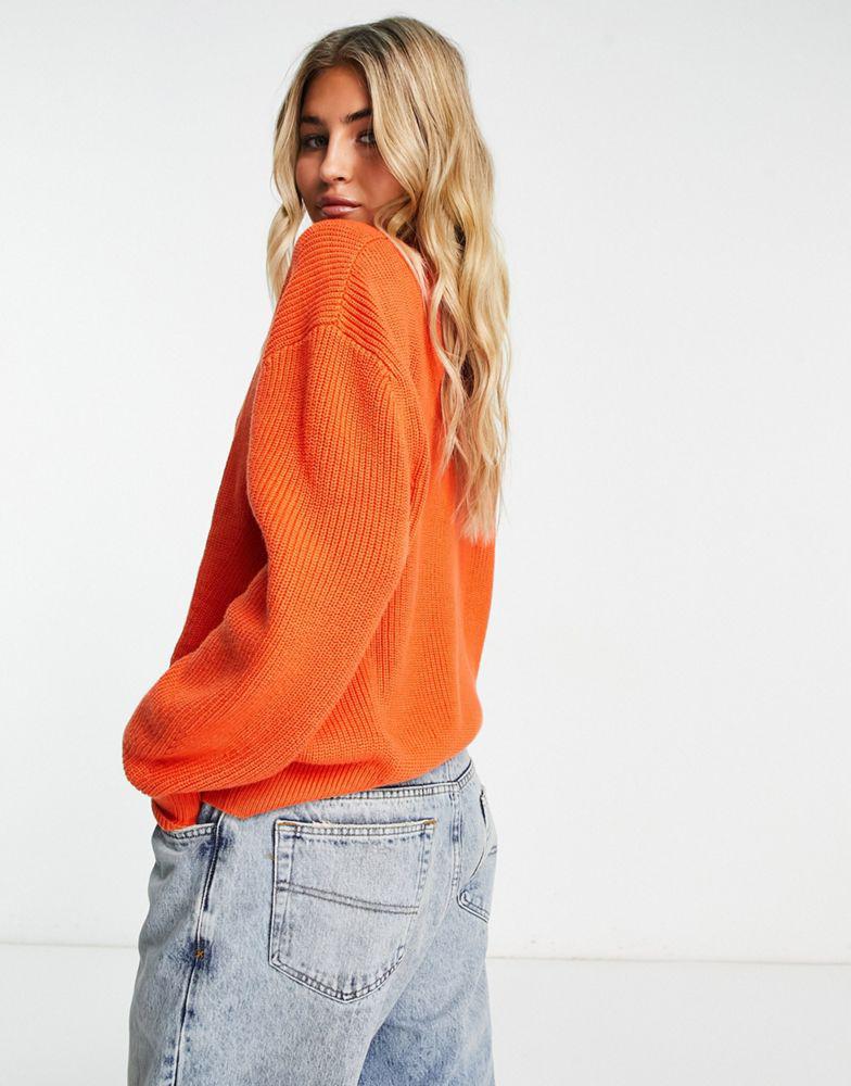 Calvin Klein Jeans chunky roll neck jumper in coral orange商品第2张图片规格展示