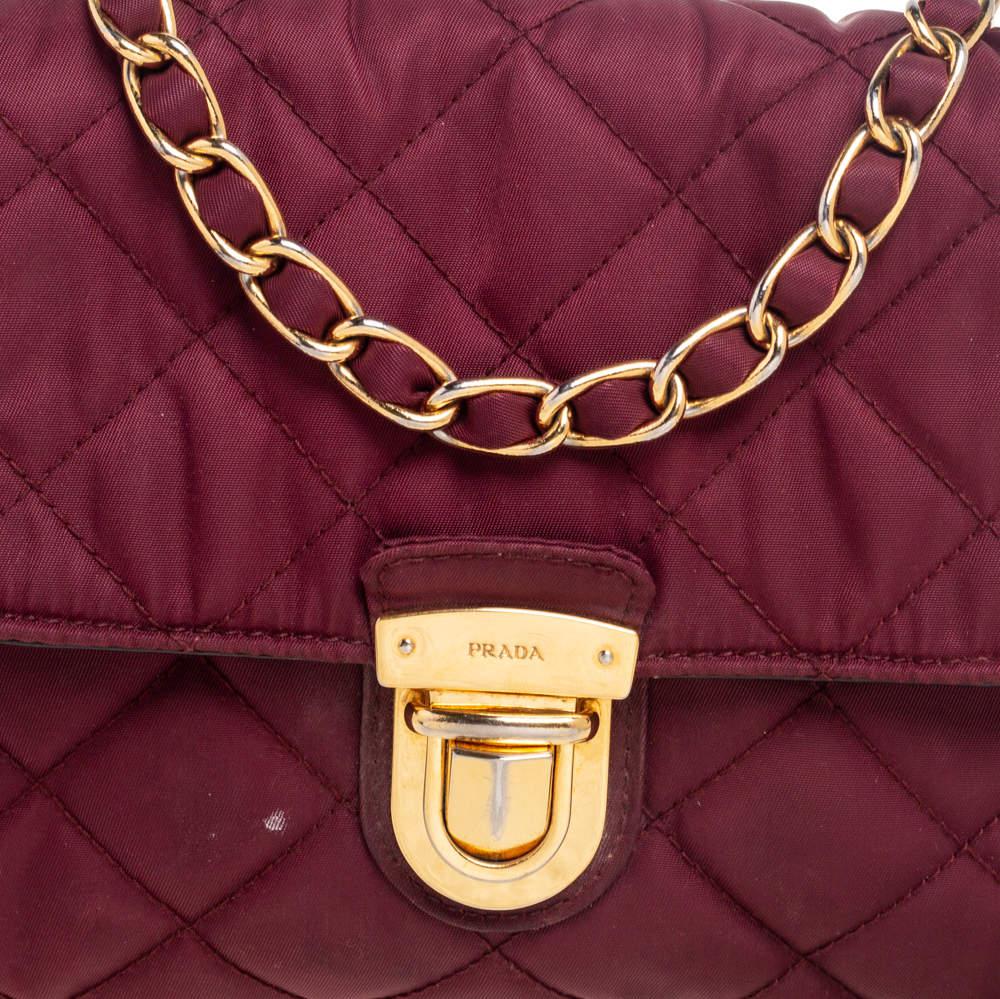 Prada Burgundy Quilted Satin Flap Chain Shoulder Bag商品第5张图片规格展示