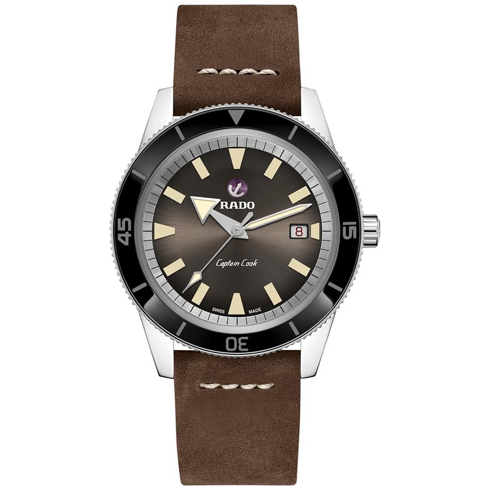 商品Rado|Men's Swiss Automatic Captain Cook Traditional Brown Leather Strap Diver Watch 42mm,价格¥15018,第1张图片