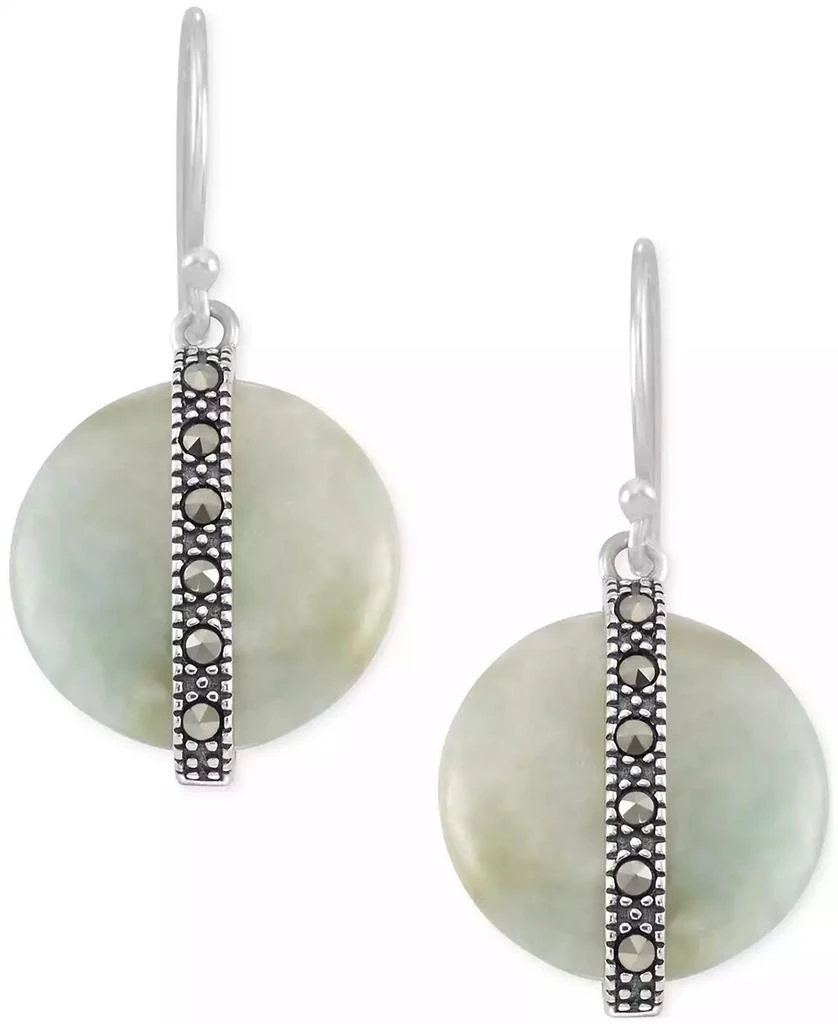 商品Macy's|Jade & Marcasite Vertical Bar Circle Drop Earrings in Sterling Silver,价格¥451,第3张图片详细描述