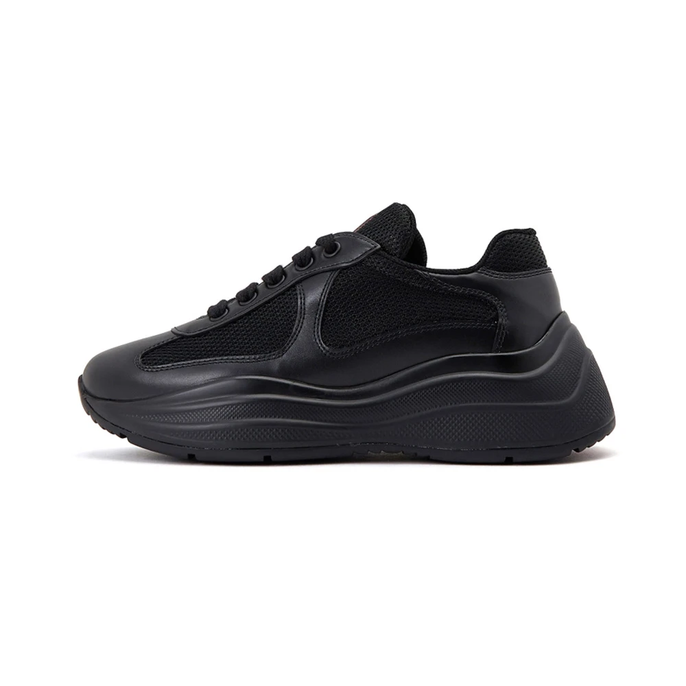 商品Prada|PRADA 女士黑色皮革织物拼接休闲运动鞋 3E6420-6GW-F0002,价格¥3419,第1张图片