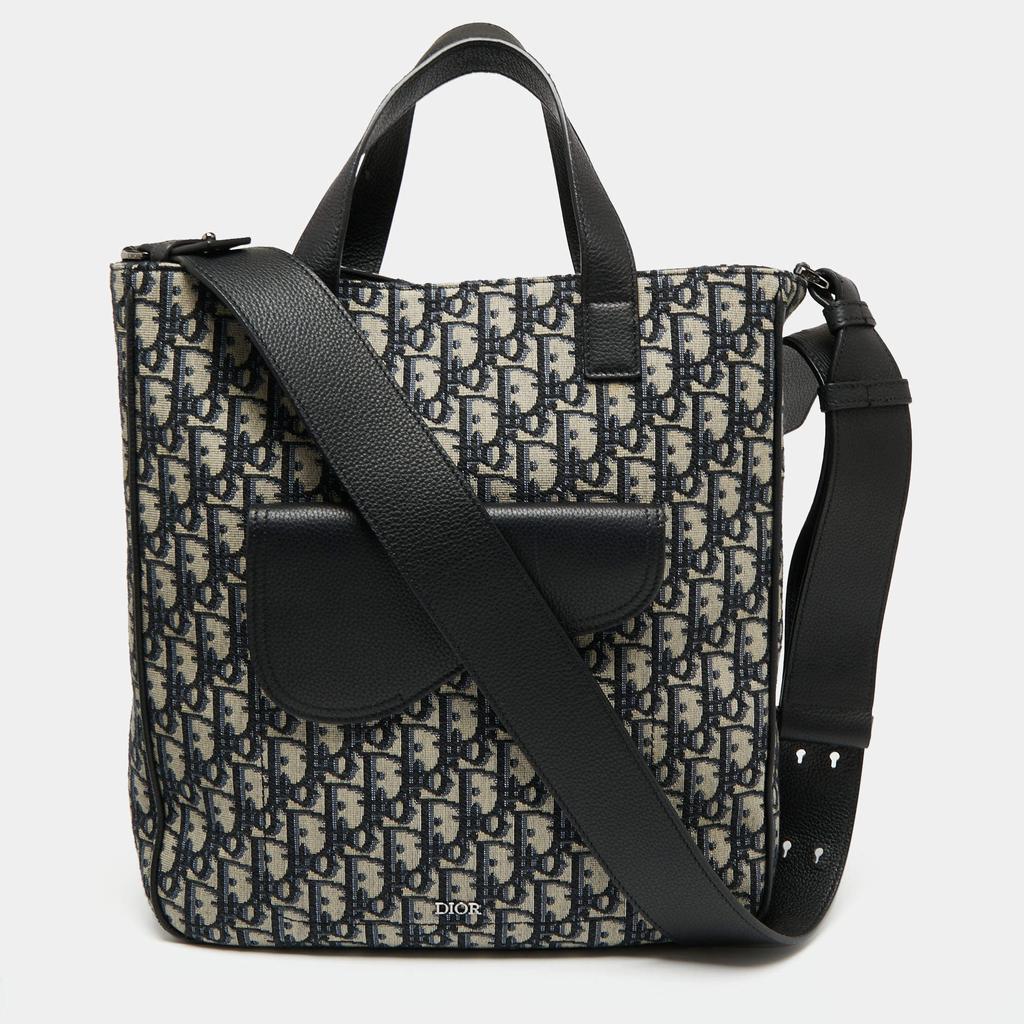 商品[二手商品] Dior|Dior Black Oblique Canvas and Leather Saddle Tote,价格¥13070,第1张图片