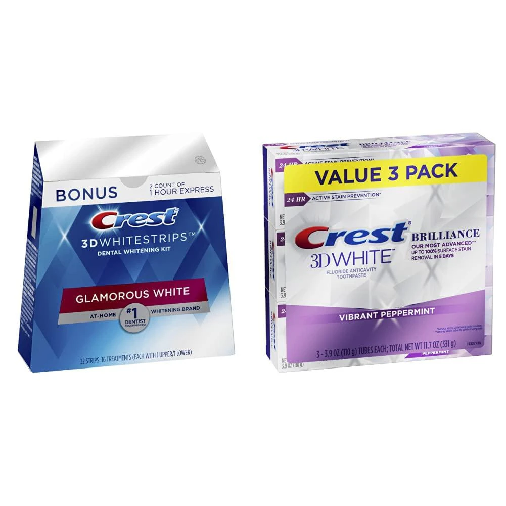 商品Crest|Crest 3D Whitestrips, Glamorous White, Teeth Whitening Strip Kit, 32 Strips (16 Count Pack) -Packaging may vary,价格¥335,第1张图片