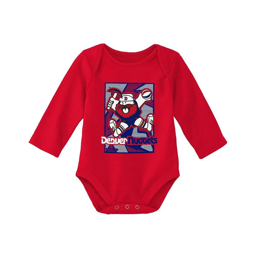 商品Mitchell & Ness|Infant Boys and Girls Blue, Red Denver Nuggets Hardwood Classics Bodysuits and Cuffed Knit Hat Set,价格¥226,第2张图片详细描述