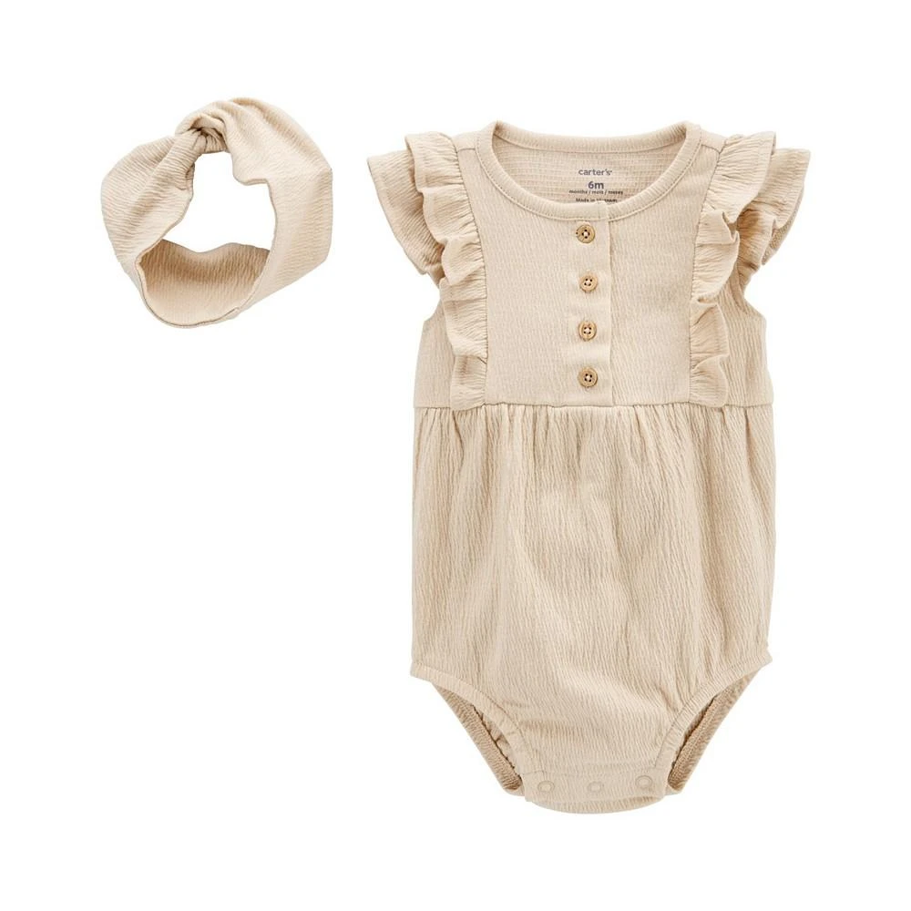 商品Carter's|Baby Girls Button Front Bodysuit and Headwrap, 2 Piece Set,价格¥100,第1张图片