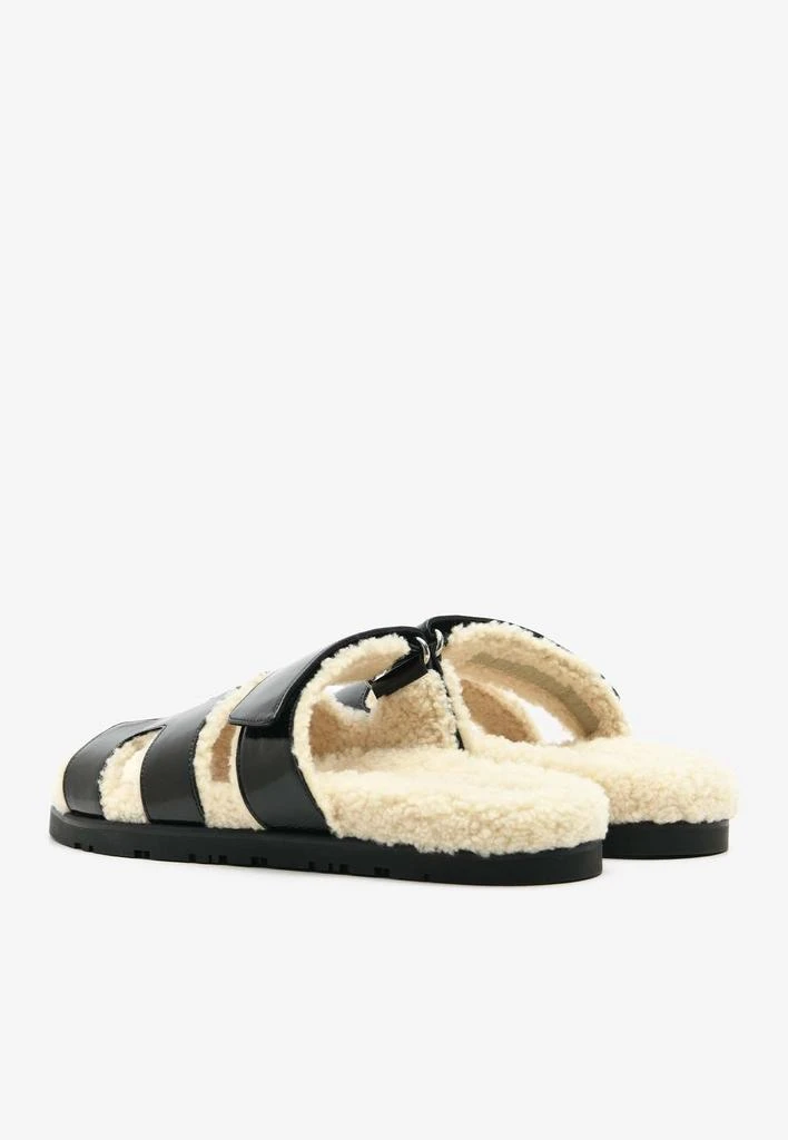 商品Hermes|Chypre Sandals in Black Nappa Glace and Ecru Shearling,价格¥14456,第4张图片详细描述