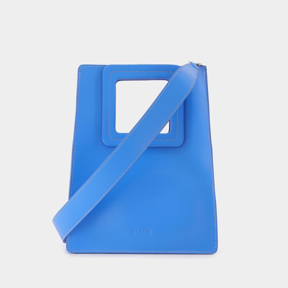 商品Staud|Shirley Tall Leather Tote Bag in Blue Leather,价格¥1750,第5张图片详细描述