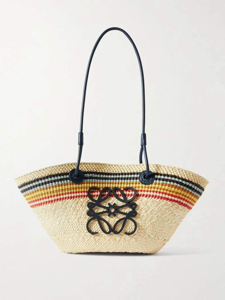 商品Loewe|X Paula's Ibiza “anagram Basket” 皮革边饰条纹拉菲草小号手提包,价格¥7379,第1张图片