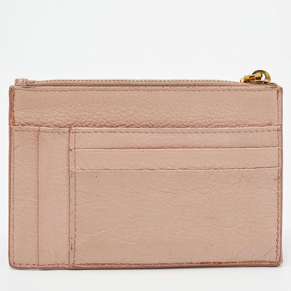 Miu Miu Beige Leather Zip Card Holder商品第4张图片规格展示