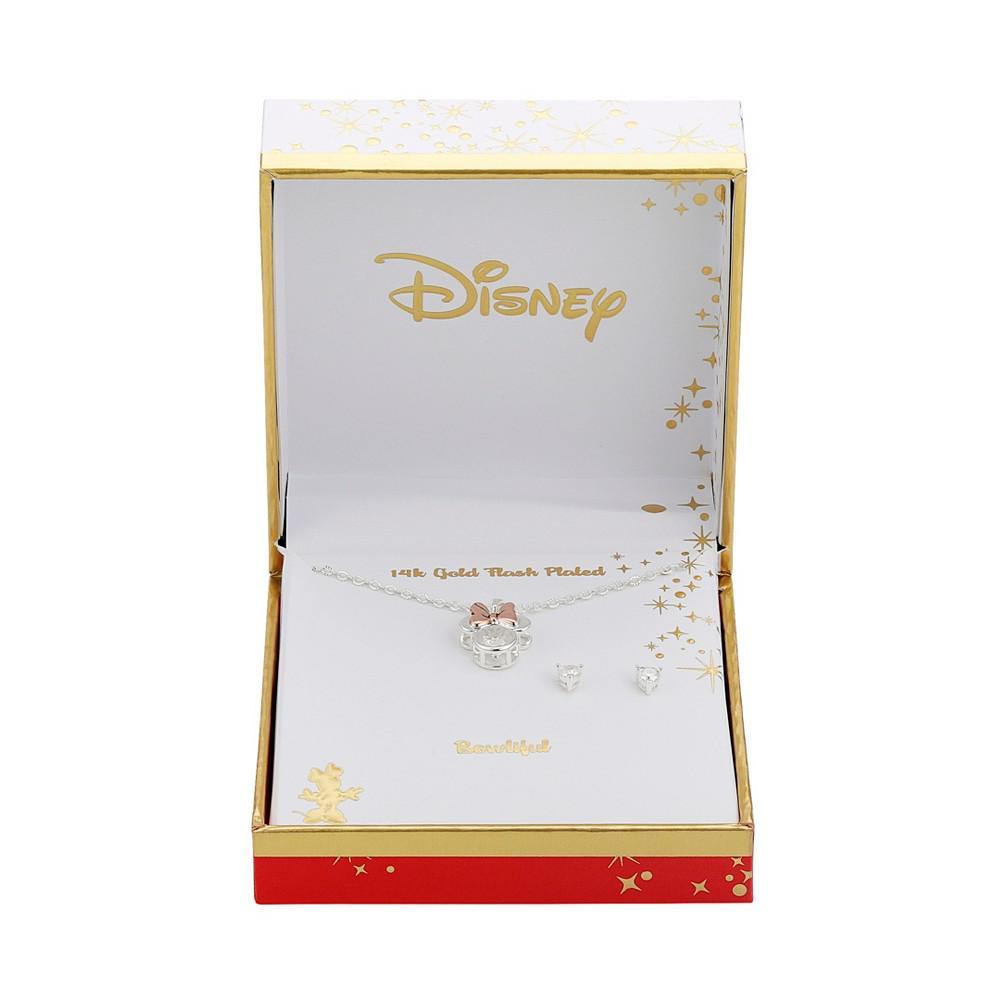 商品Disney|Cubiz Zirconia Minnie Mouse Necklace and Earring (0.43 ct. t.w.) in 14K Gold Flash Plated Set 3 Piece,价格¥133,第4张图片详细描述