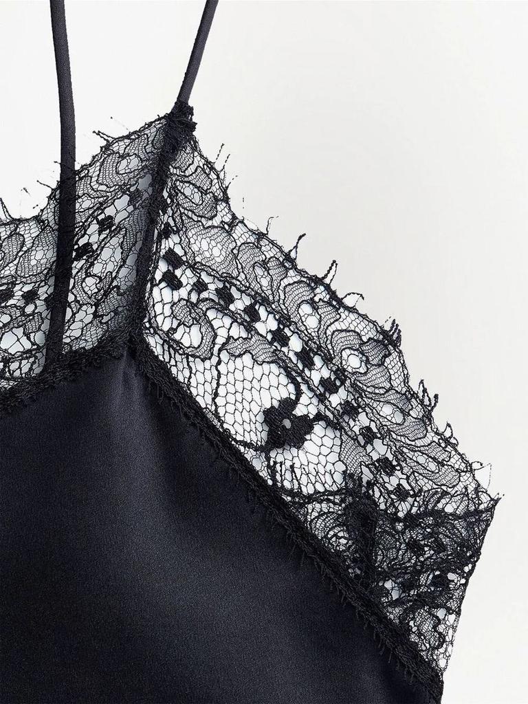 AMI PARIS lace-trim silk top商品第4张图片规格展示