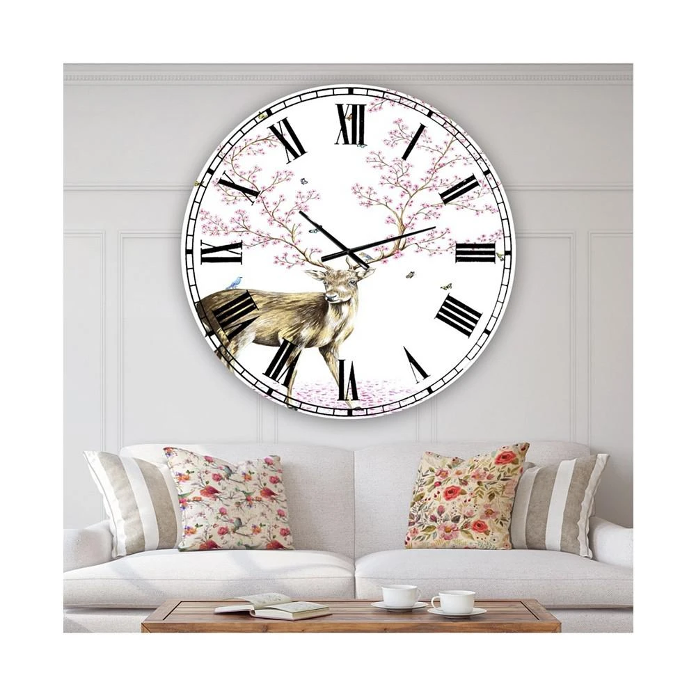 商品Designart|Cherry Blossom Deer Oversized Cottage Wall Clock - 36 x 36,价格¥2113,第2张图片详细描述