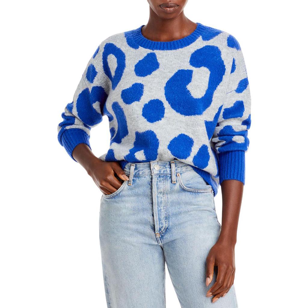 Aqua Womens Leopard Print Crewneck Pullover Sweater商品第1张图片规格展示