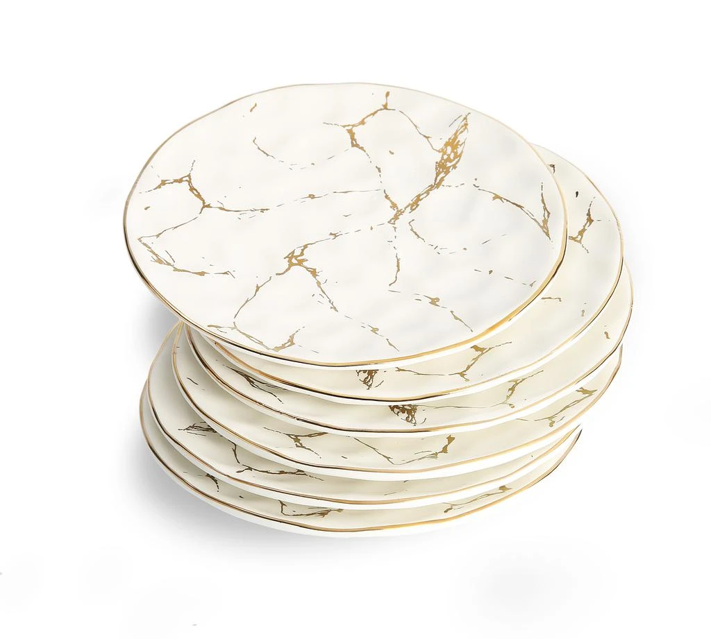 商品Classic Touch Decor|Set Of 4 White Porcelain Salad Plates With Gold Design,价格¥463,第1张图片详细描述