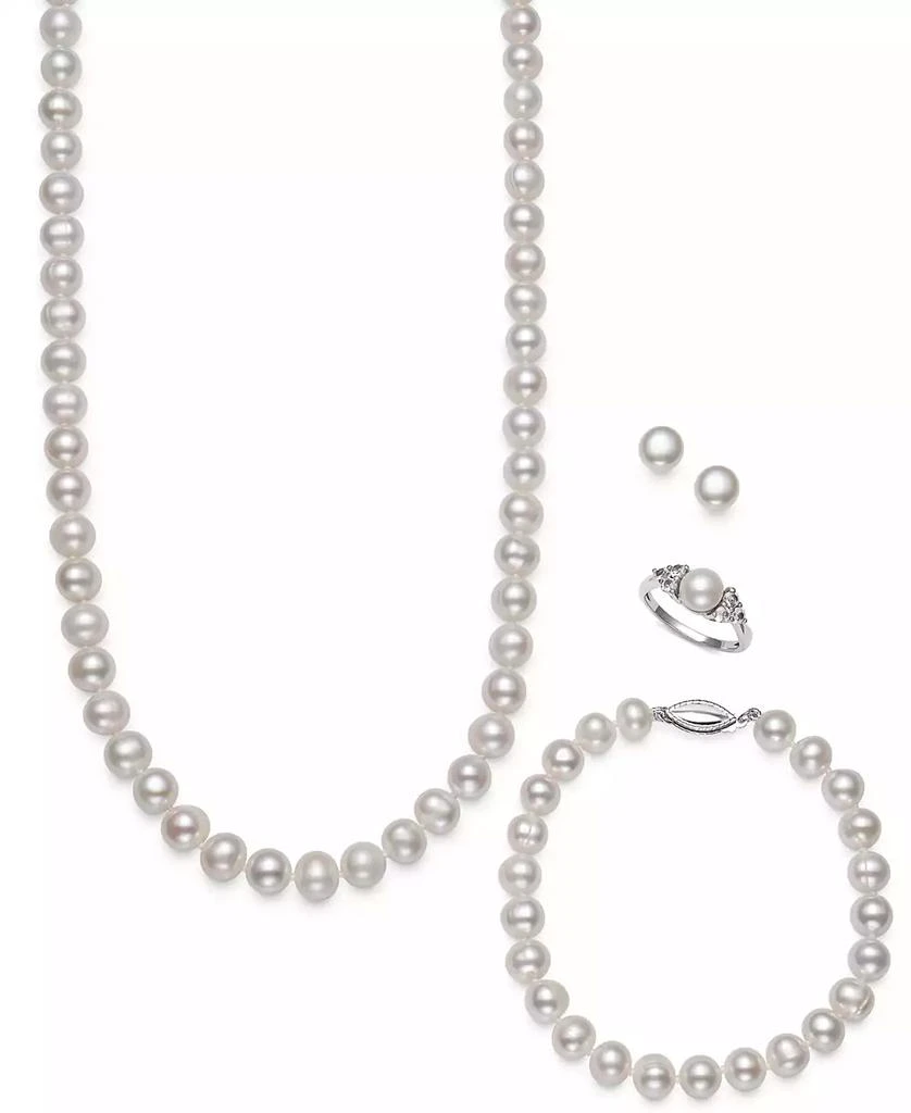 商品Belle de Mer|4-Pc. Set Cultured Freshwater Pearl (7-8mm) Necklace, Bracelet, Stud Earrings & Ring in Sterling Silver,价格¥749,第1张图片