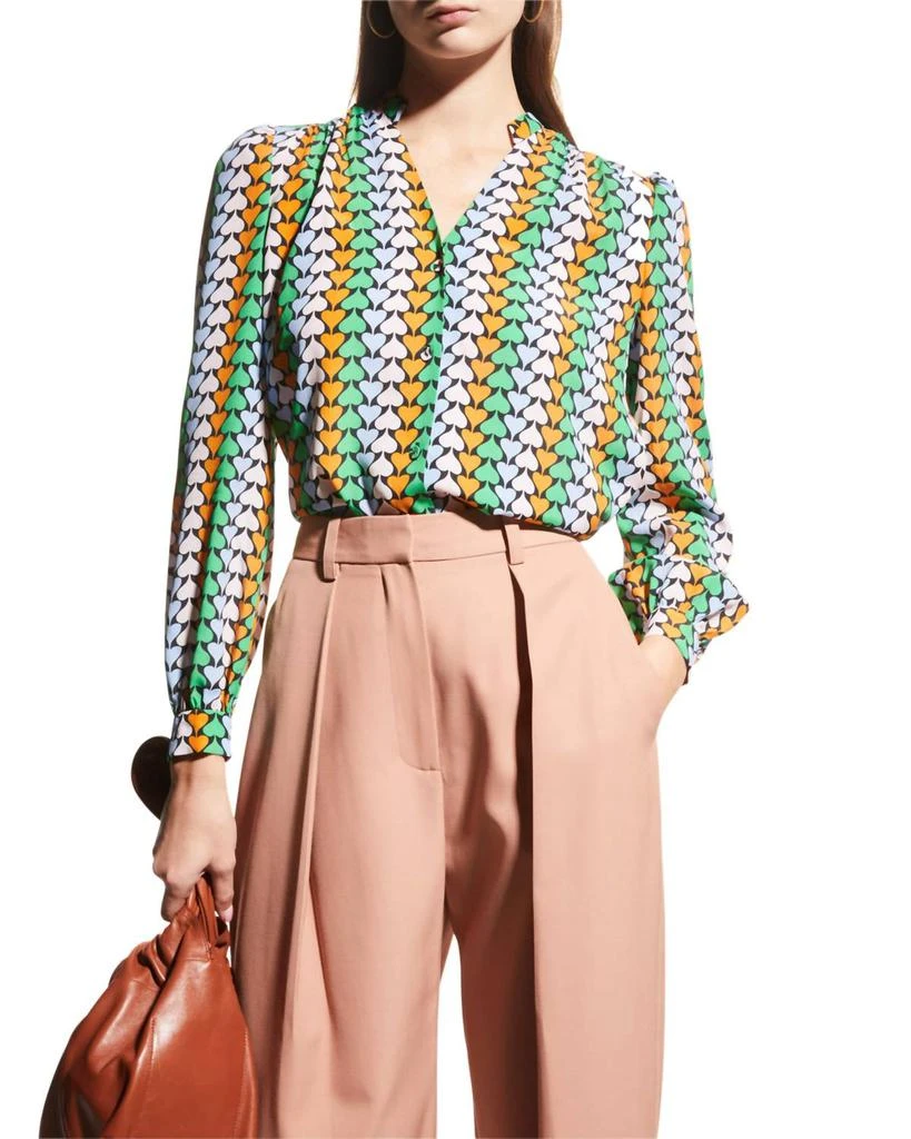 商品Diane von Furstenberg|Washington Long Sleeve Silk Blend Blouse in Multicolor Heart,价格¥2003,第1张图片