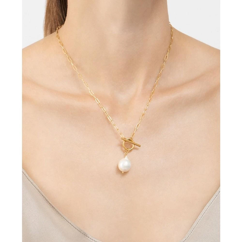 商品ADORNIA|18.5" Paper Clip Chain Toggle 14K Gold Plated Necklace with Freshwater Pearl,价格¥287,第2张图片详细描述