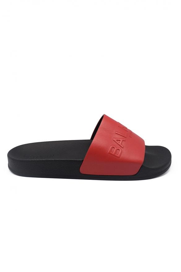 Luxury Shoes For Men   Balmain Flip Flops In Red Leather商品第1张图片规格展示