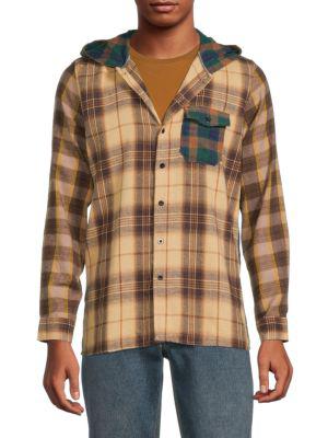 World Is Yours Hooded Plaid Button-Down Shirt商品第1张图片规格展示