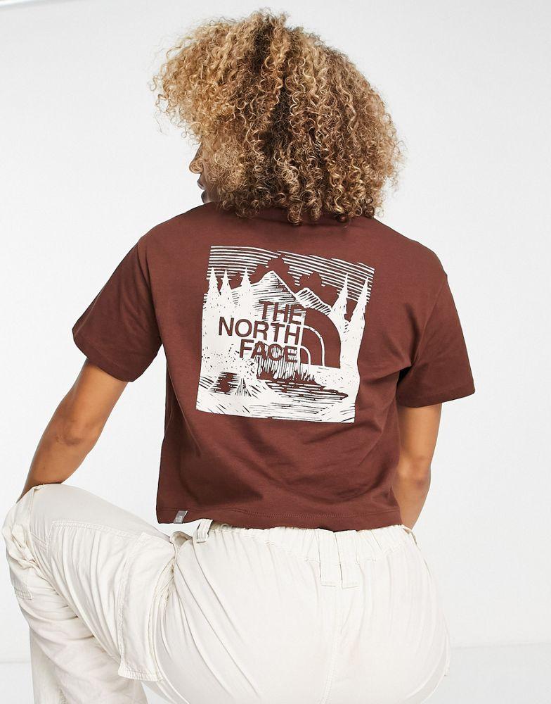 The North Face Redbox Celebration back print cropped t-shirt in brown Exclusive at ASOS商品第1张图片规格展示