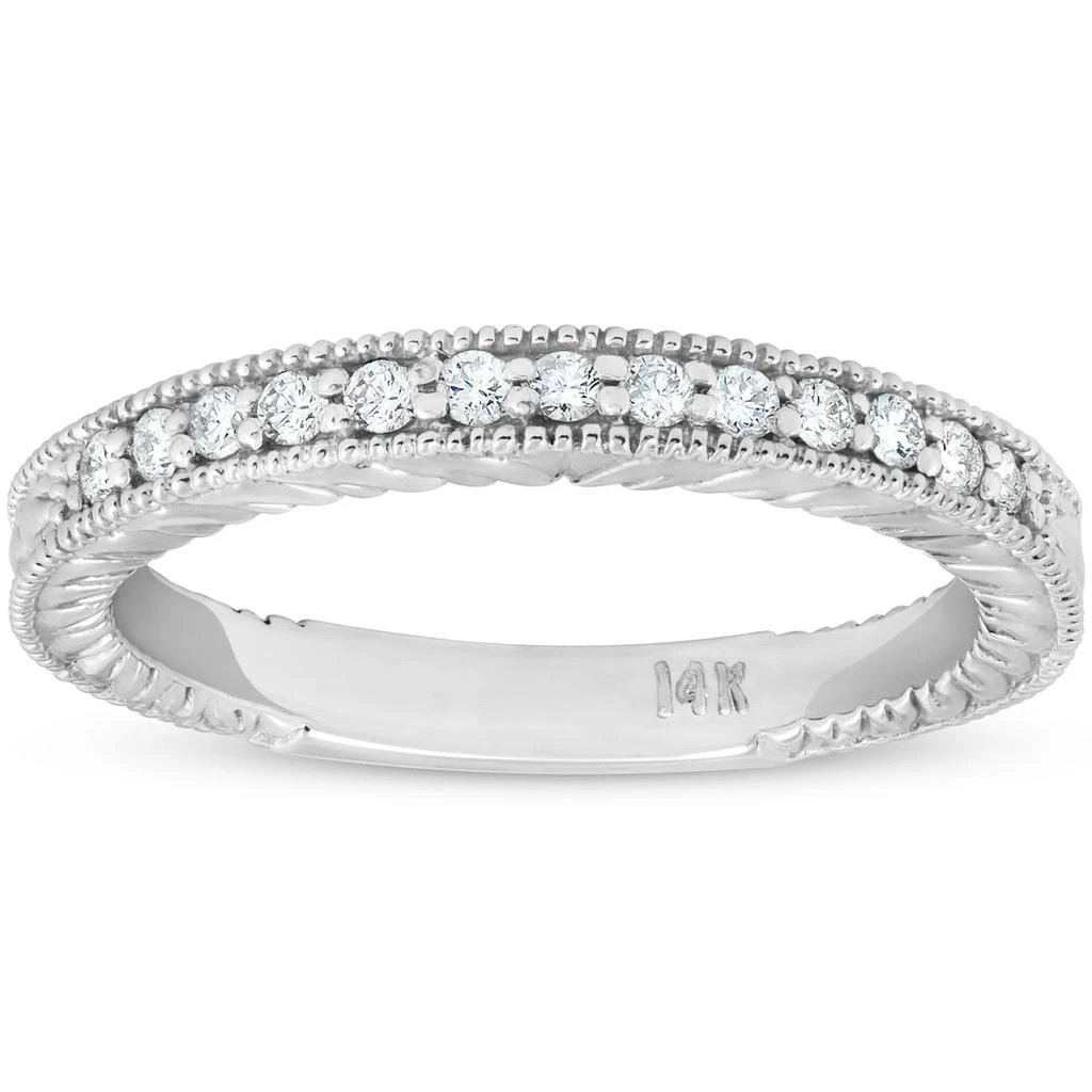 商品Pompeii3|1/5ct Diamond Vintage Womens Wedding Ring Stackable 14k White Gold Band,价格¥3216,第1张图片