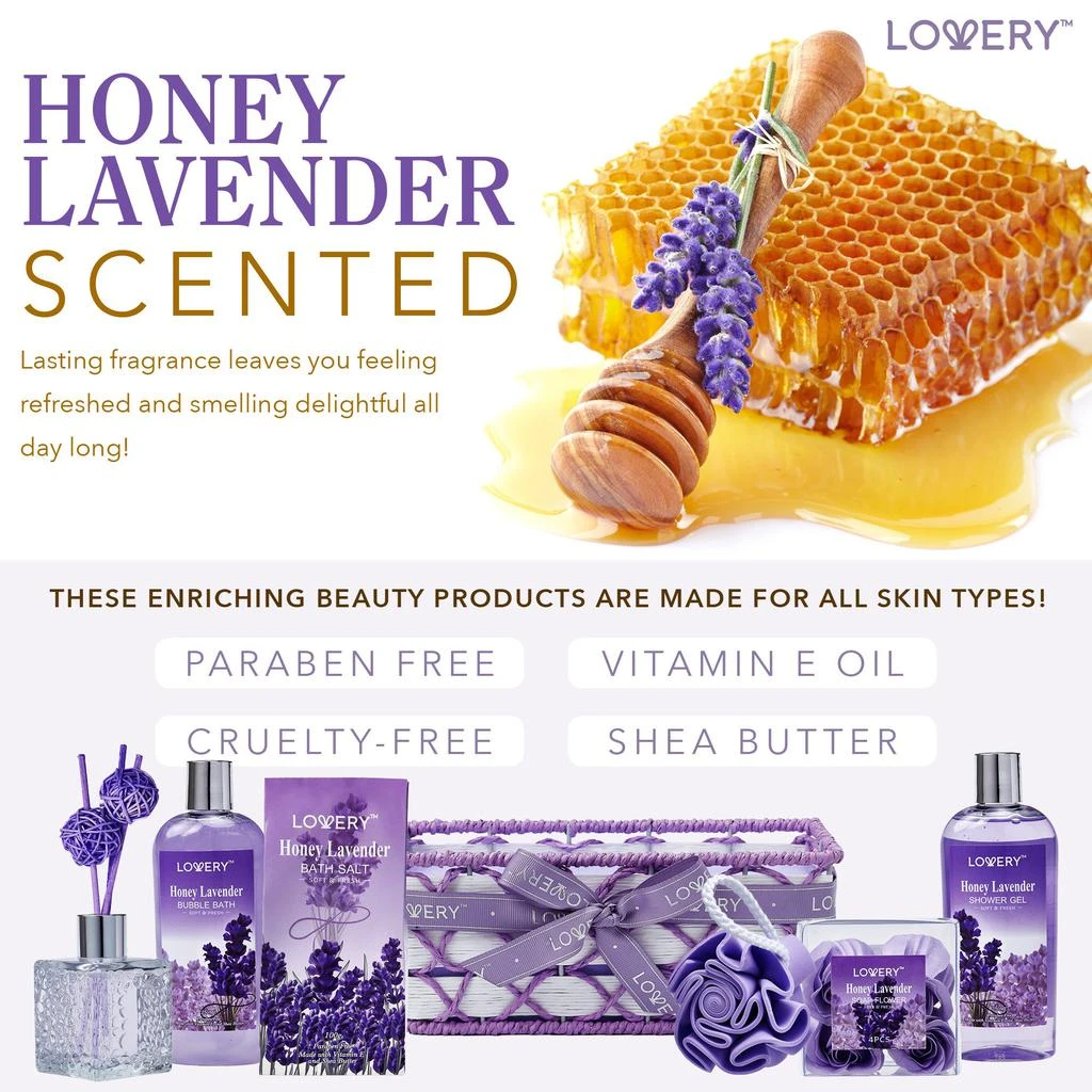 商品Lovery|Honey Lavender Home Spa Basket 13-Piece Set,价格¥303,第3张图片详细描述