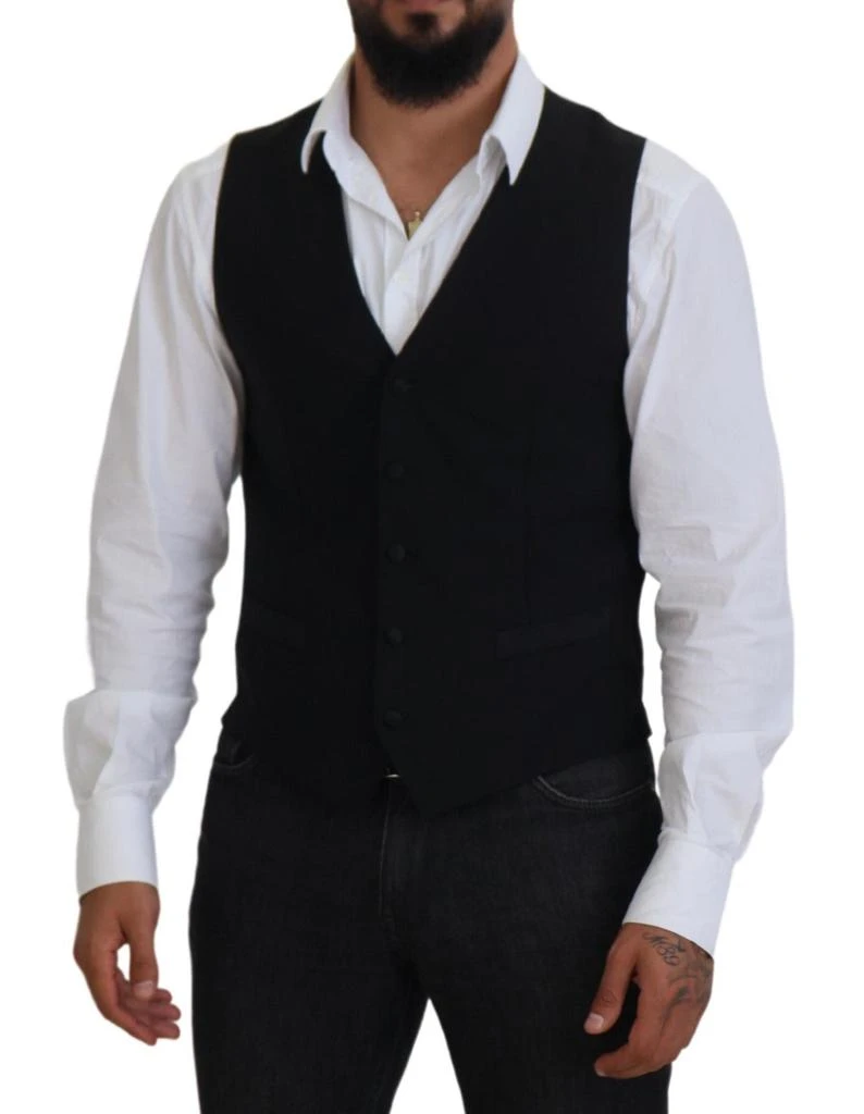 商品Dolce & Gabbana|Dolce & Gabbana Black Virgin Wool Waistcoat Formal Vest,价格¥2792,第5张图片详细描述