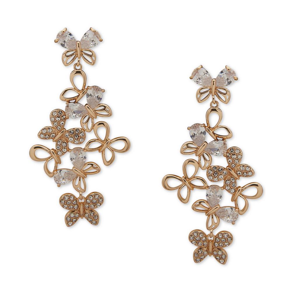 Gold-Tone Crystal Butterfly Chandelier Drop Earrings商品第1张图片规格展示