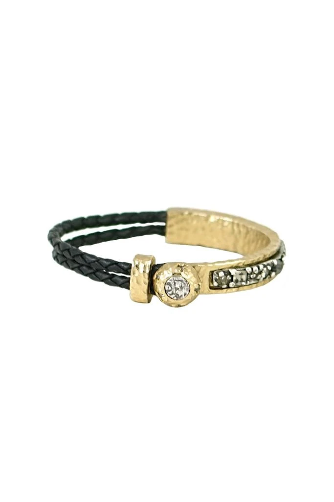 商品Tat2|Tat2 Women's B265 Black Leather Gold Bangle,价格¥2210,第1张图片