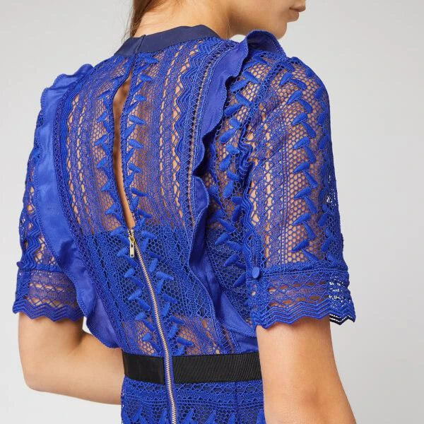 商品Self Portrait|Self-Portrait Women's Short Sleeve Geometric Lace Midi Dress - Cobalt Blue,价格¥1265,第4张图片详细描述