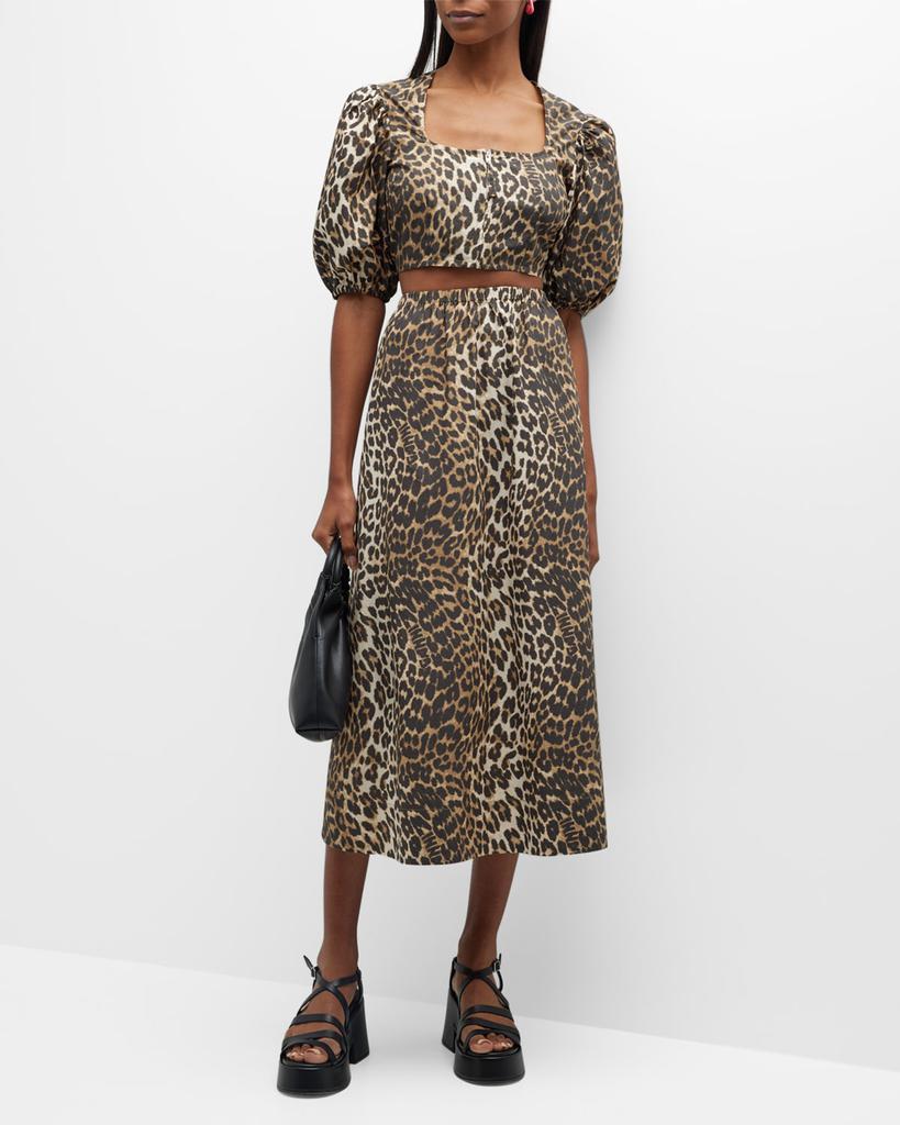 商品Ganni|Leopard Cropped Zip-Front Blouse,价格¥1292,第5张图片详细描述