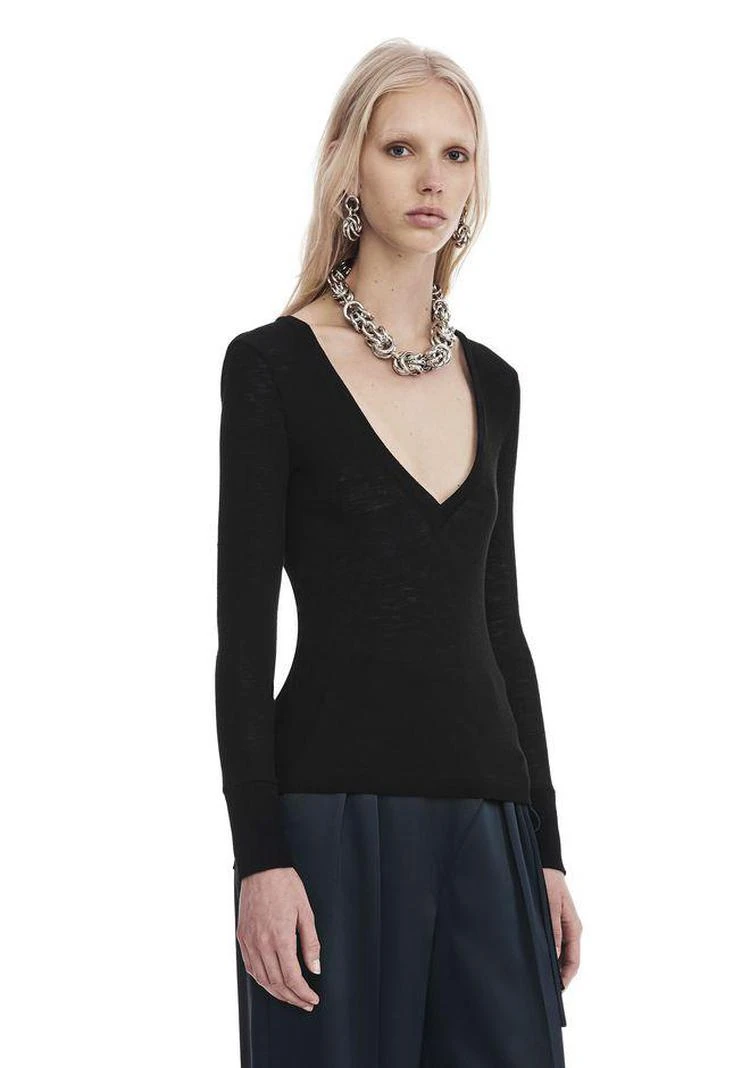 商品Alexander Wang|SHEER WOOLY RIB L/S DEEPV TOP,价格¥928,第5张图片详细描述