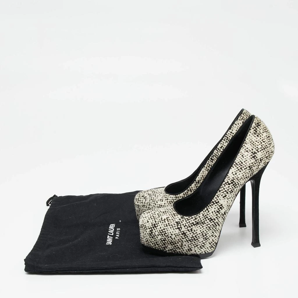 Saint Laurent  Cream/Black Calf Hair Tribtoo Platform Pumps Size 38.5 商品