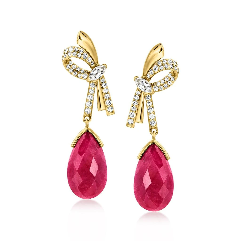 商品Ross-Simons|Ruby Bow Drop Earrings With White Topaz in 18kt Gold Over Sterling,价格¥1052,第1张图片