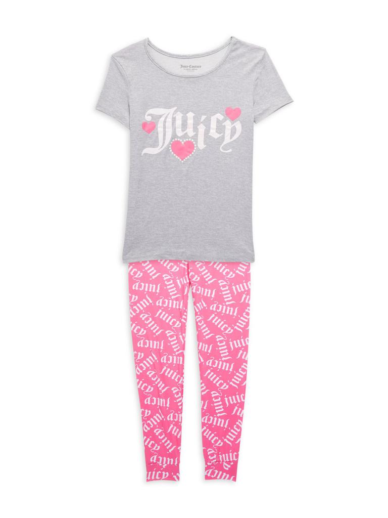 Little Girl’s & Girl’s 2-Piece Logo T-Shirt & Pants Sleep Set商品第1张图片规格展示