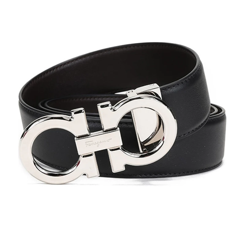 商品[国内直发] Salvatore Ferragamo|【可定制刻字】 FERRAGAMO菲拉格慕 双面银扣气质高级感 平滑扣 牛皮 皮带 男款 棕/黑色 宽3.5cm,价格¥2918,第3张图片详细描述