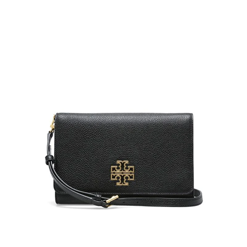 商品[国内直发] Tory Burch|托里·伯奇 TORY BURCH 奢侈品 TB女包 Britten Clutch黑色金属logo牛皮革斜挎链条包 73507 001,价格¥2351,第1张图片