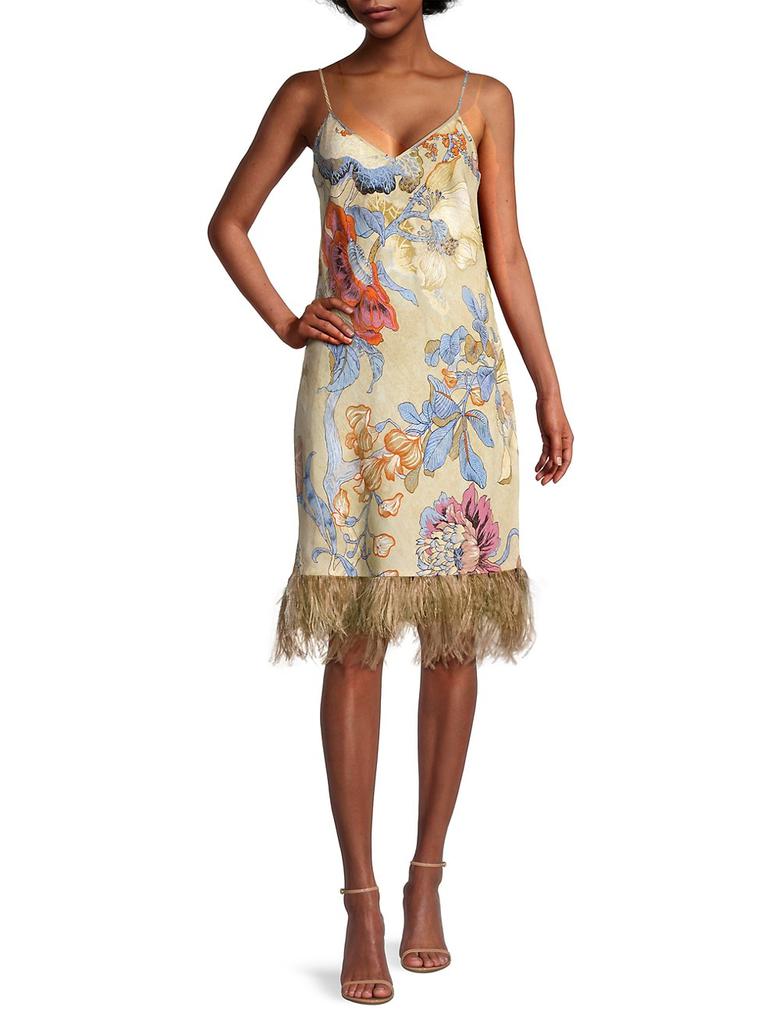 Miki Floral Feather-Trim Slip dress商品第2张图片规格展示