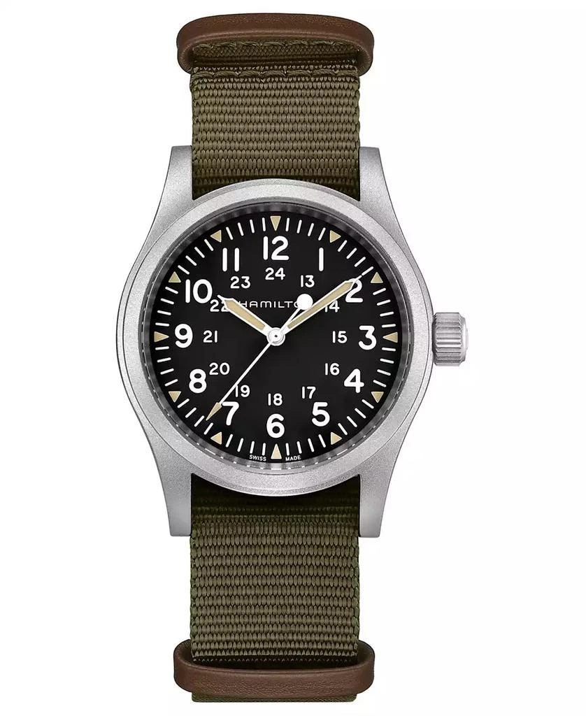 商品Hamilton|Unisex Swiss Mechanical Khaki Field Green Nato Fabric Strap Watch 38mm,价格¥4453,第1张图片