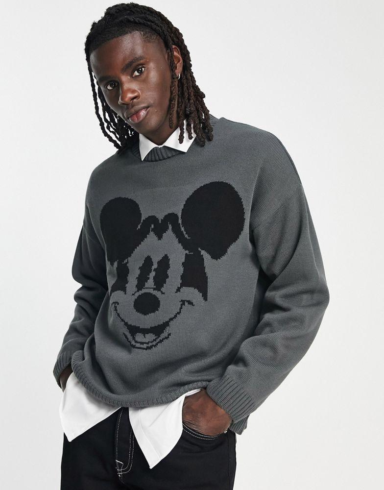 ASOS DESIGN Punk Mickey oversized knitted jumper In grey商品第1张图片规格展示