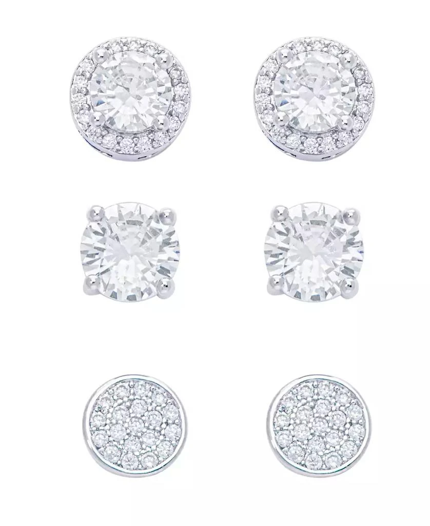 商品Macy's|Women's Fine Silver Plated Round, Halo, Cubic Zirconia Stud Earrings Set, 6 Pieces,价格¥94,第1张图片