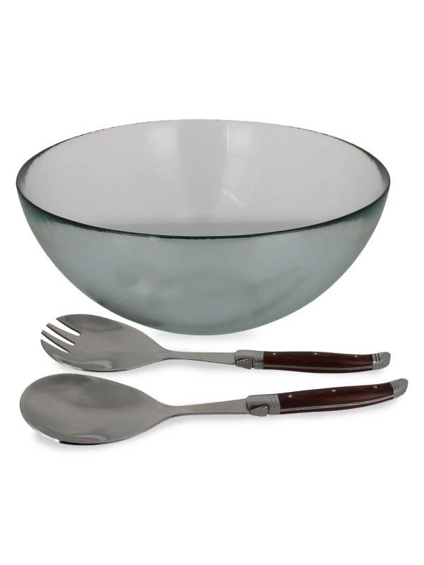 商品French Home|3-Piece Urban Recycled Glass Salad Bowl & Laguiole Rosewood Servers Set,价格¥555,第1张图片