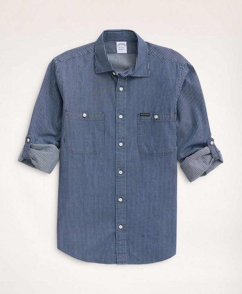 商品Brooks Brothers|Regent Regular-Fit Sport Shirt, Engineer Stripe,价格¥368,第5张图片详细描述