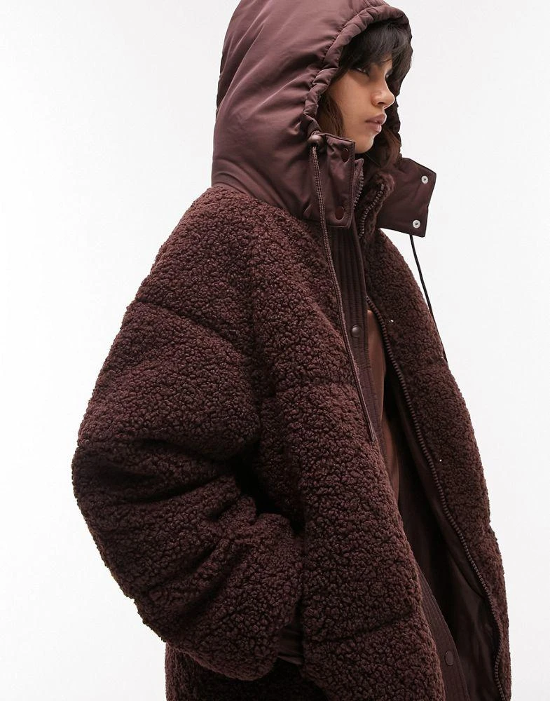 商品Topshop|Topshop long line borg puffer jacket in merlot,价格¥546,第3张图片详细描述