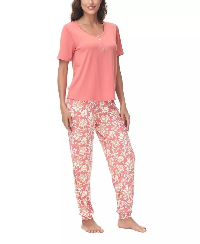 商品INK+IVY|Women's 2 Piece Short Sleeve Henley Top with Jogger Pajama Set,价格¥325,第1张图片