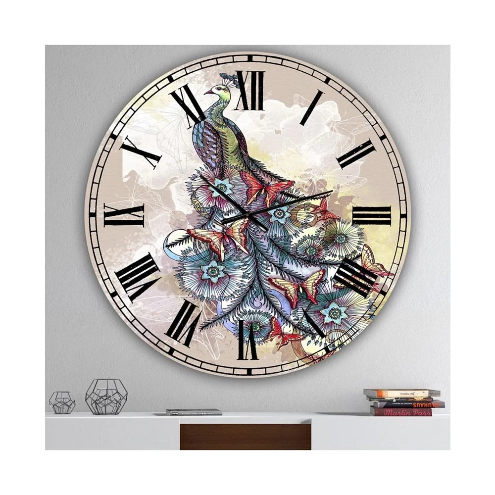 商品Designart|Butterfly Peacock Oversized Cottage Wall Clock - 36 x 36,价格¥3029,第2张图片详细描述