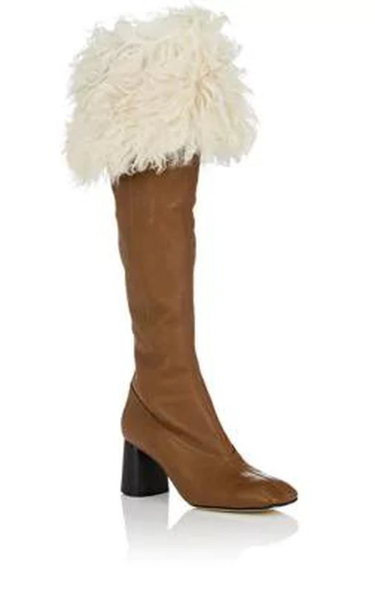 商品Helmut Lang|Shearling-Trimmed Leather Over-The-Knee Boots,价格¥5796,第2张图片详细描述